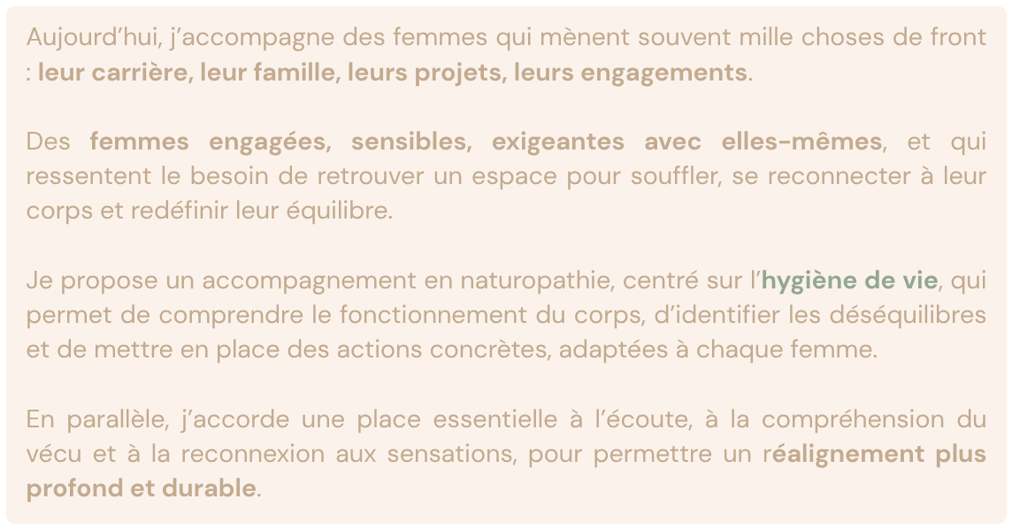 carriere projet femmes engagées hygiene de vie naturopathie consultation realignement
