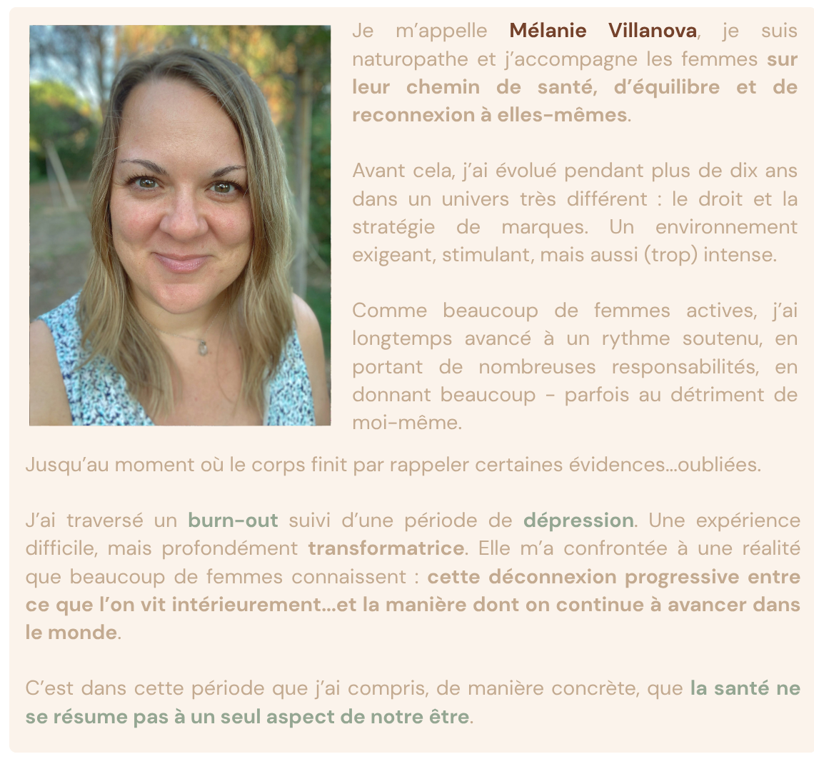 melanie villanova naturopathe sante equilibre reconnexion burn-out depression femmes
